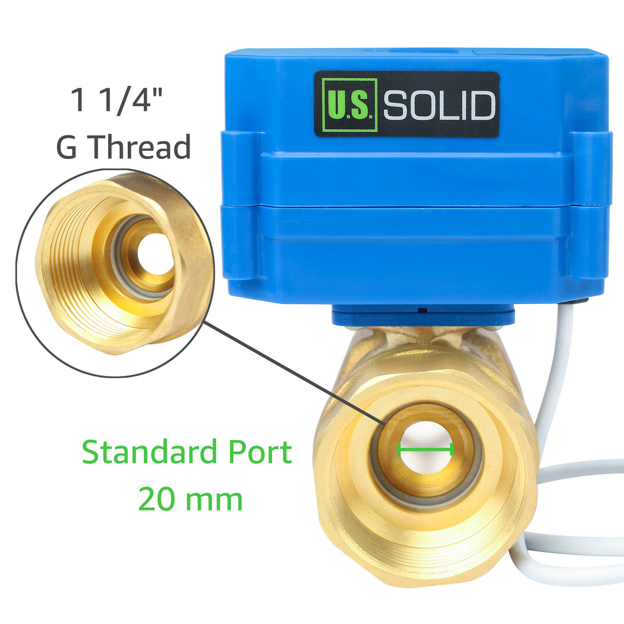 U.S. Solid 1 1/4" Brass Motorized Ball Valve 220V AC (85-265 V AC) DN32 Electrical Ball Valve, 2 Wire Auto Return Setup