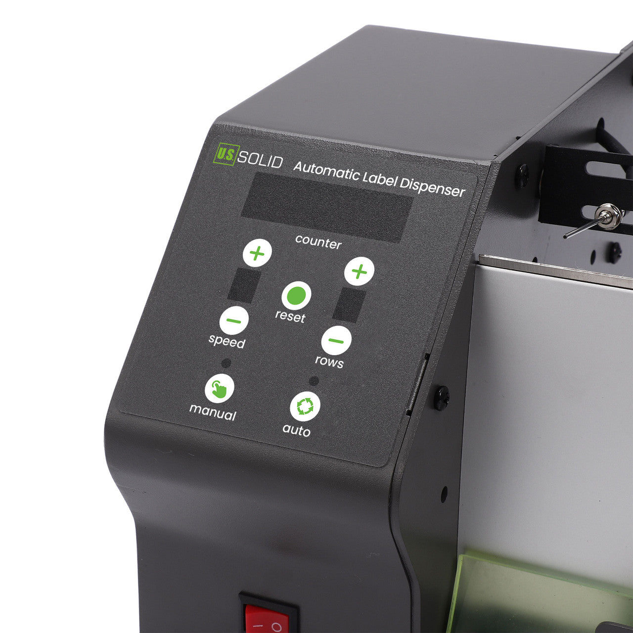 U.S. Solid Automatic Label Dispenser for Clear Opaque Labels Rolls and Fan-fold Labels, LED Counter 9999999, Preset Quantity, Width 120 mm