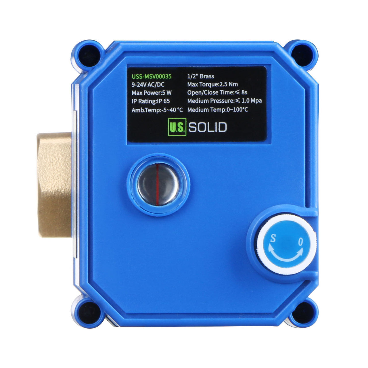 Motorized Ball Valve- 1/2" Brass Ball Valve with Manual Function, Full Port, 9-24V AC/DC and 2 Wire Auto Return Setup by U.S. Solid