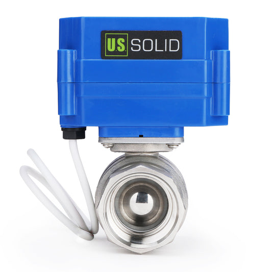 U.S. Solid Motorized Ball Valve- 1" Stainless Steel Ball Valve with Manual Function, Full Port, 9-24V AC/DC and 2 Wire Auto Return Setup