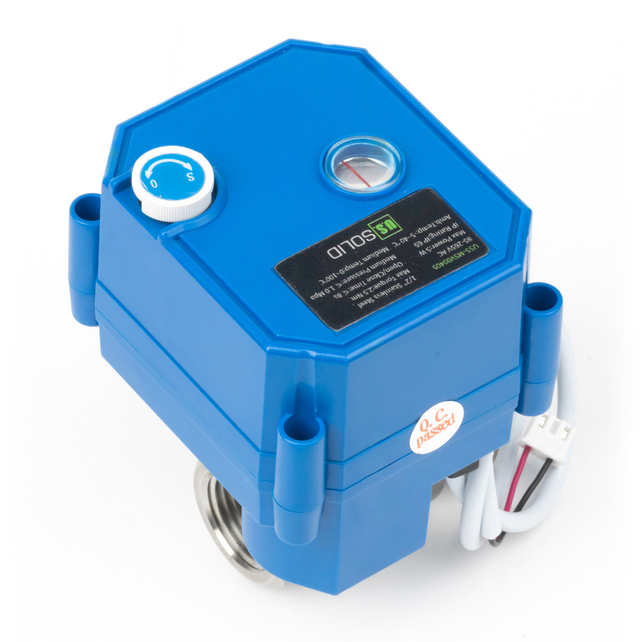 1/2" Motorized Ball Valve with Manual Function - 2 Wire Auto Return, Stainless Steel, 85-265V AC, Full Port, Normally Closed