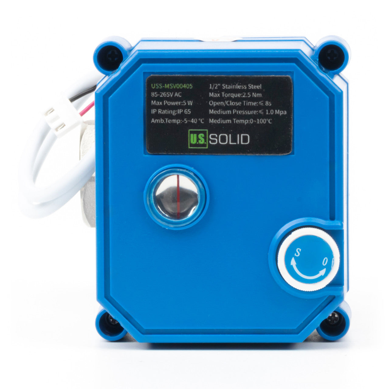 1/2" Motorized Ball Valve with Manual Function - 2 Wire Auto Return, Stainless Steel, 85-265V AC, Full Port, Normally Closed