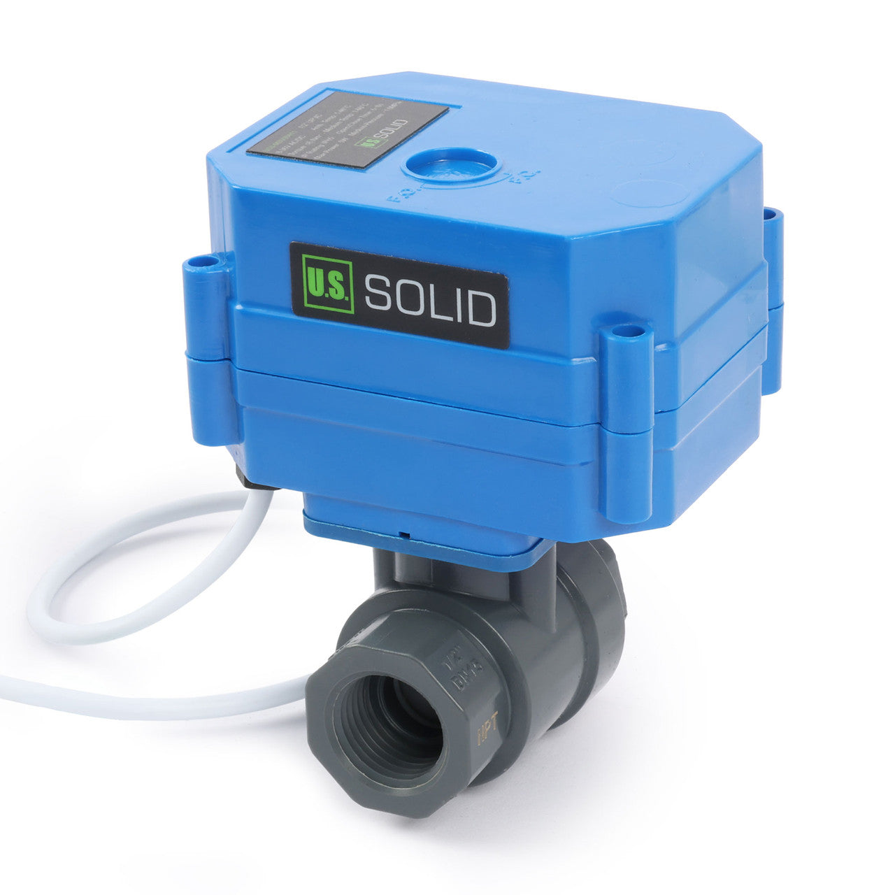 1/2" UPVC Motorized Ball Valve - 9-24V AC/DC Plastic Electrical Ball Valve with Standard Port, 2 Wire Auto Return, Normally Closed