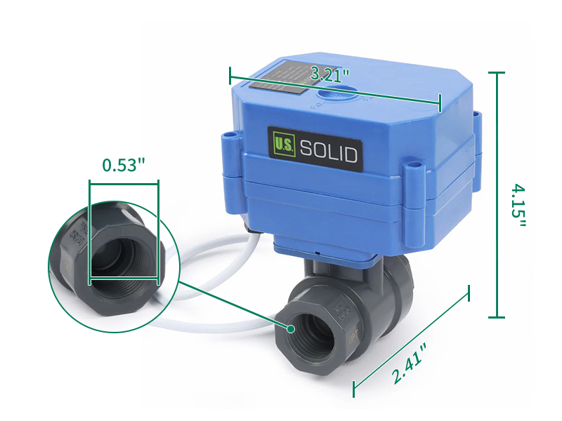 1/2" UPVC Motorized Ball Valve - 9-24V AC/DC Plastic Electrical Ball Valve with Standard Port, 2 Wire Auto Return, Normally Closed