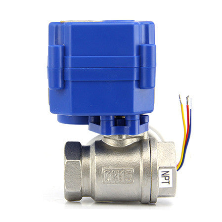 Motorized Ball Valve- 1/2" Stainless Steel Electrical Ball Valve with Full Port, 9-24V AC/DC and 3 Wire Setup