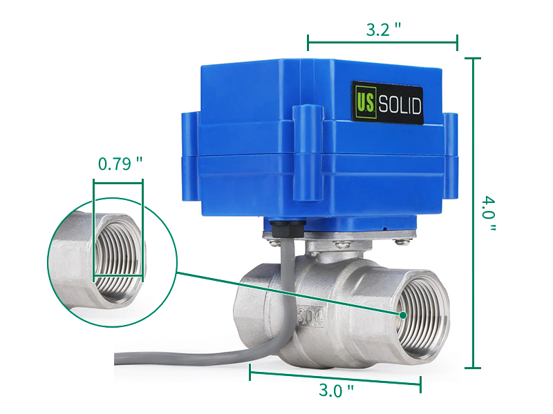 Motorized Ball Valve- 3/4" Stainless Steel Electrical Ball Valve with Full Port, 9-24 V DC, 5 Wire Setup