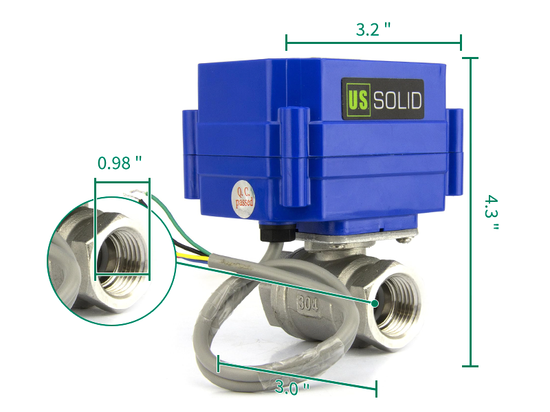 Motorized Ball Valve- 1" Stainless Steel Electrical Ball Valve with Full Port, 9-24 V DC, 5 Wire Setup